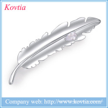 2015 rhinestone white gold brooches feather leaf brooches for women